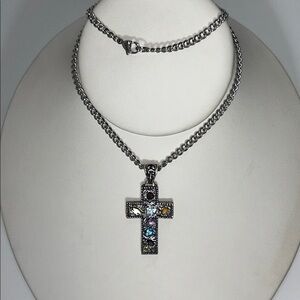 NWT Passage To Israel Sterling Silver Multi Gemstone Cross Pendant Necklace